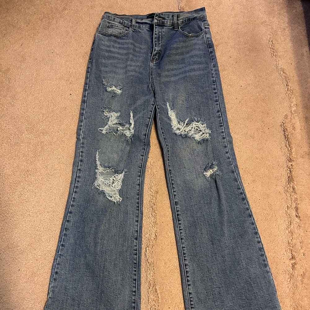 Classic Blue Distressed Women's Flare Jeans